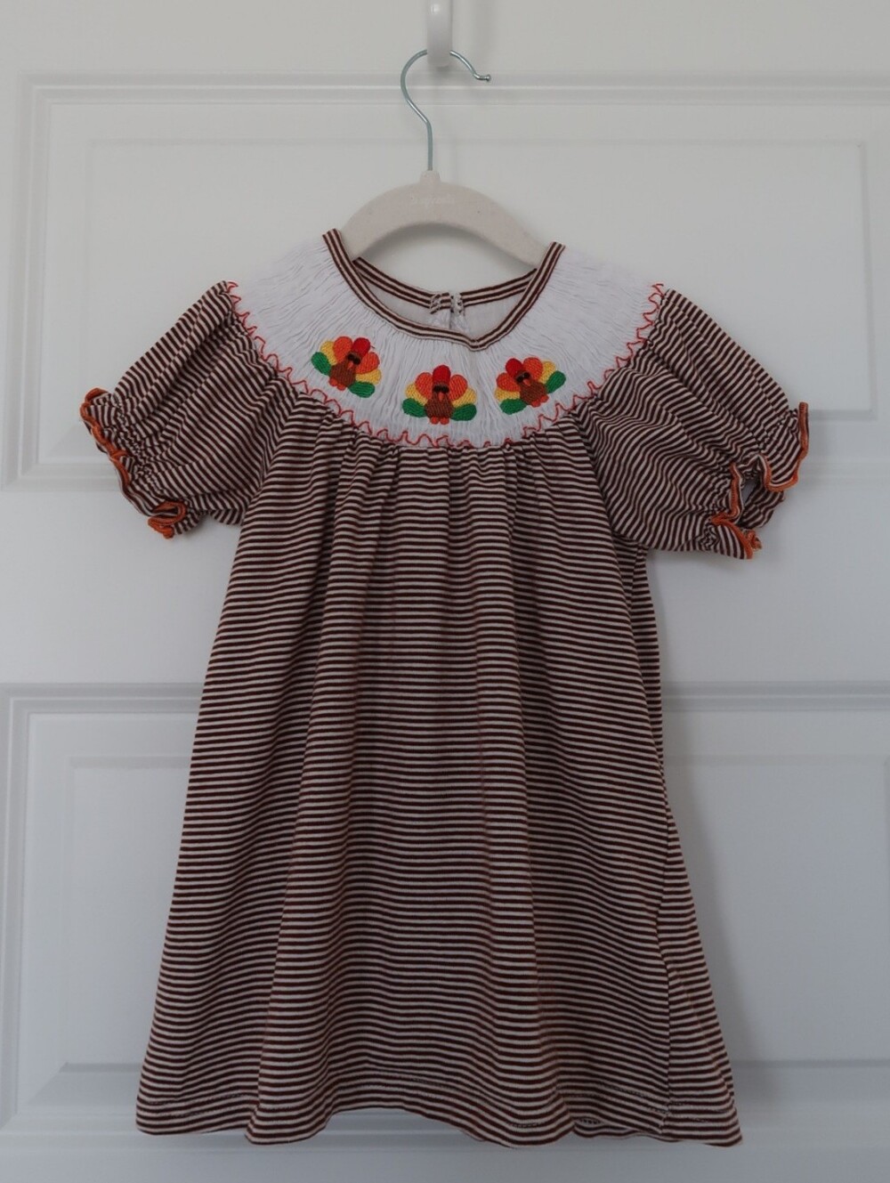 Toddler Smocked Thanksgiving Turkey Striped 95% Cotton Dress Size 18-24 Months